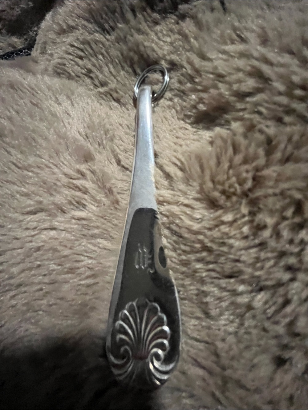 Vintage Silver plate Decorative Keychain monogram (M) spoon handle -Fleur Accent